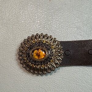 Vintage-Inspired Brown Belt with Gold Buckle